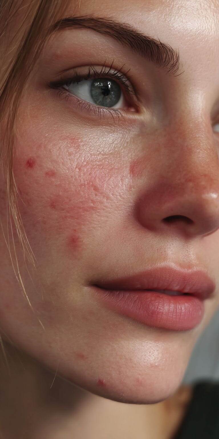 Крупный план воспалённой кожи лица — вкладка Воспаления