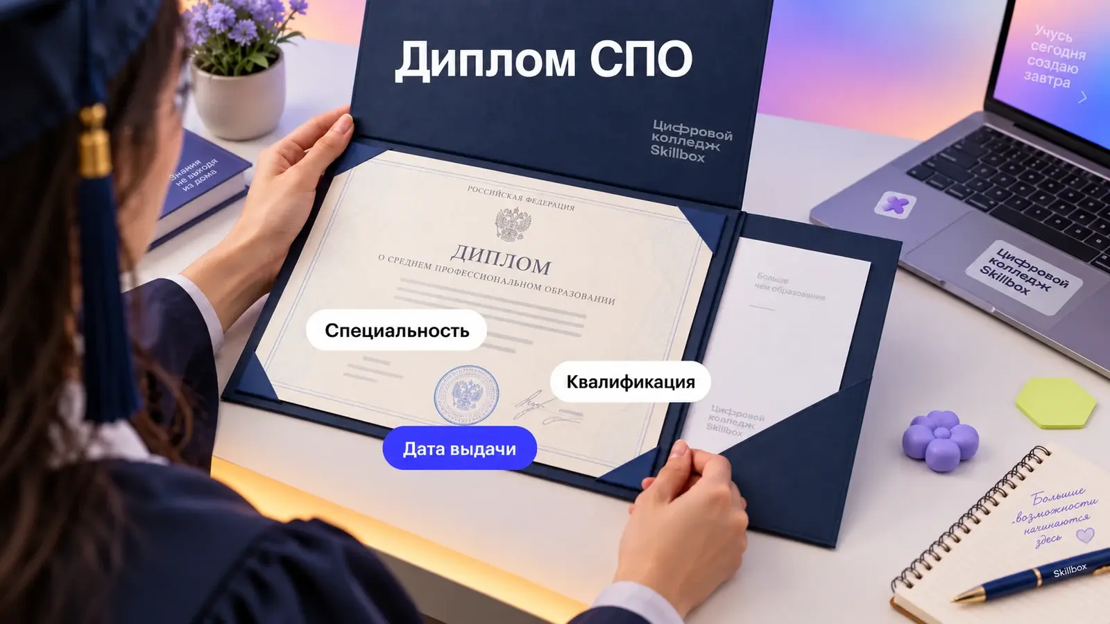 Открытая папка диплома СПО и приложение без отметки о дистанционном формате