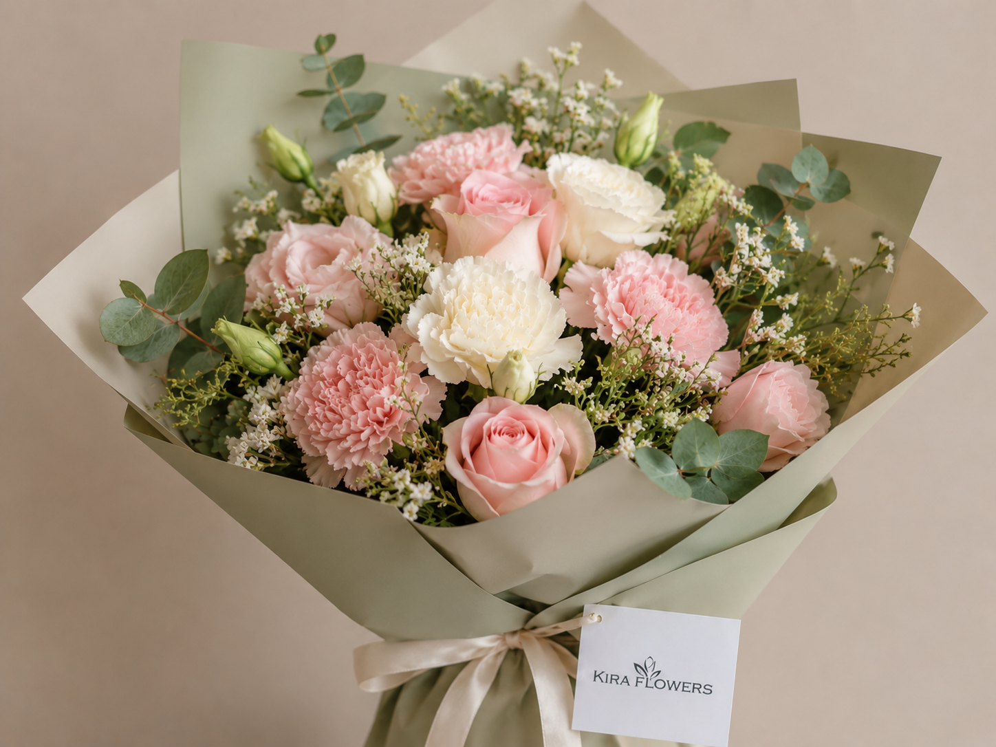Букет Kira Flowers из роз и диантусов