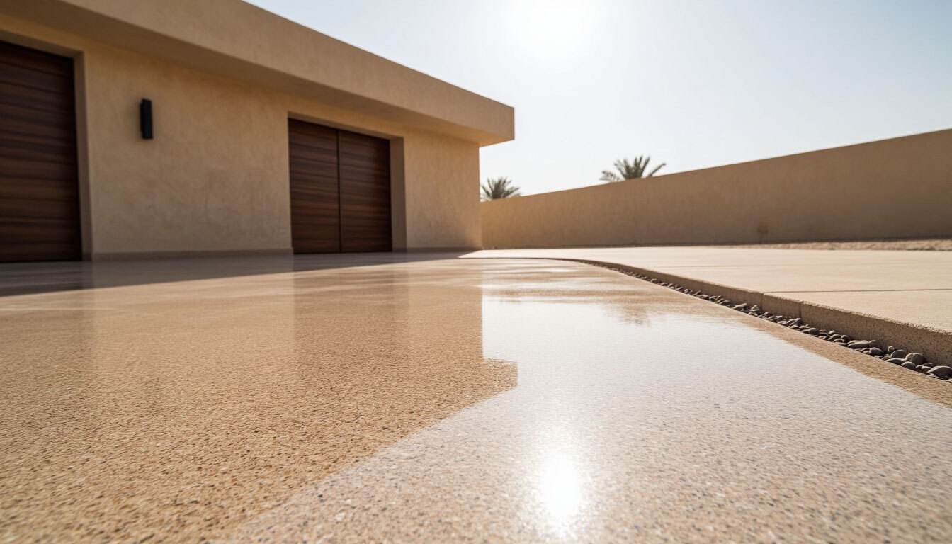 resin bound driveway under bright daylight in UAE conditions