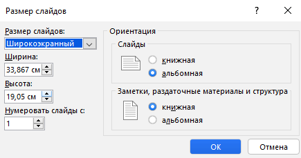 Размер образца слайдов