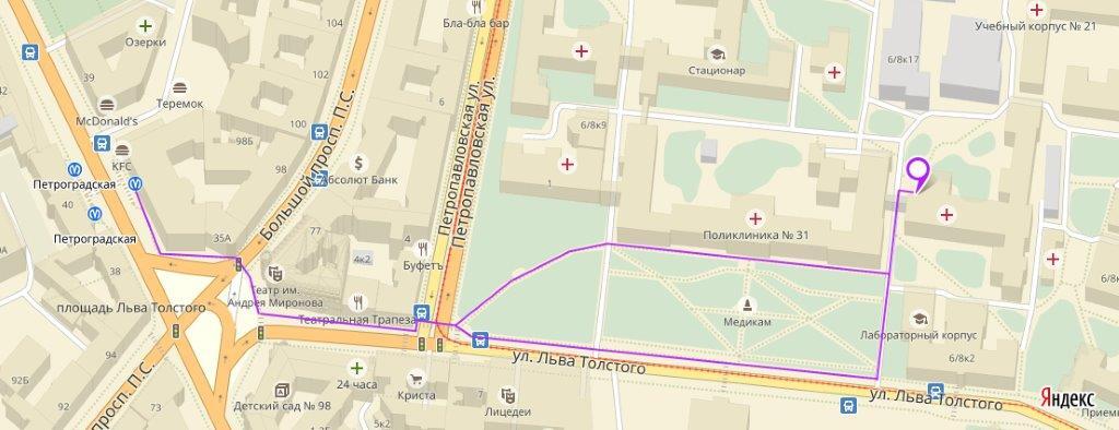 Схема проезда от метро Петроградская