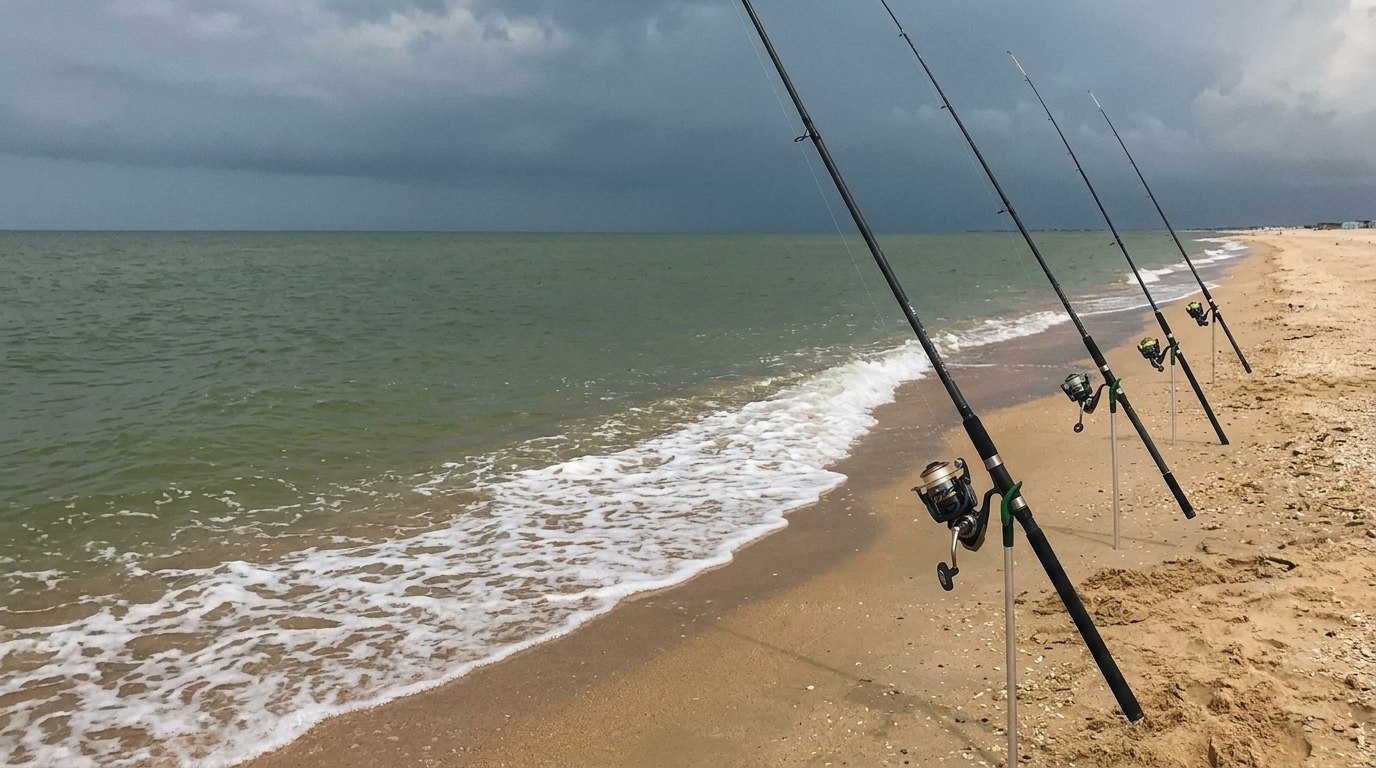 Удочки на пляже на Азовском море