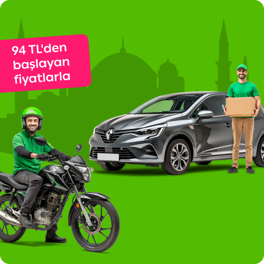 Banabikurye hızlı ve güvenilir kurye hizmeti — teslimat kutusuyla aracın yanında erkek kurye, Türkiye