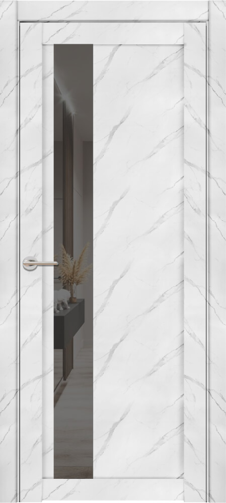 Дверь межкомнатная UniLine Loft Mramor 30004/1 Остекленная стекло зеркало серое цвет Монте Белый