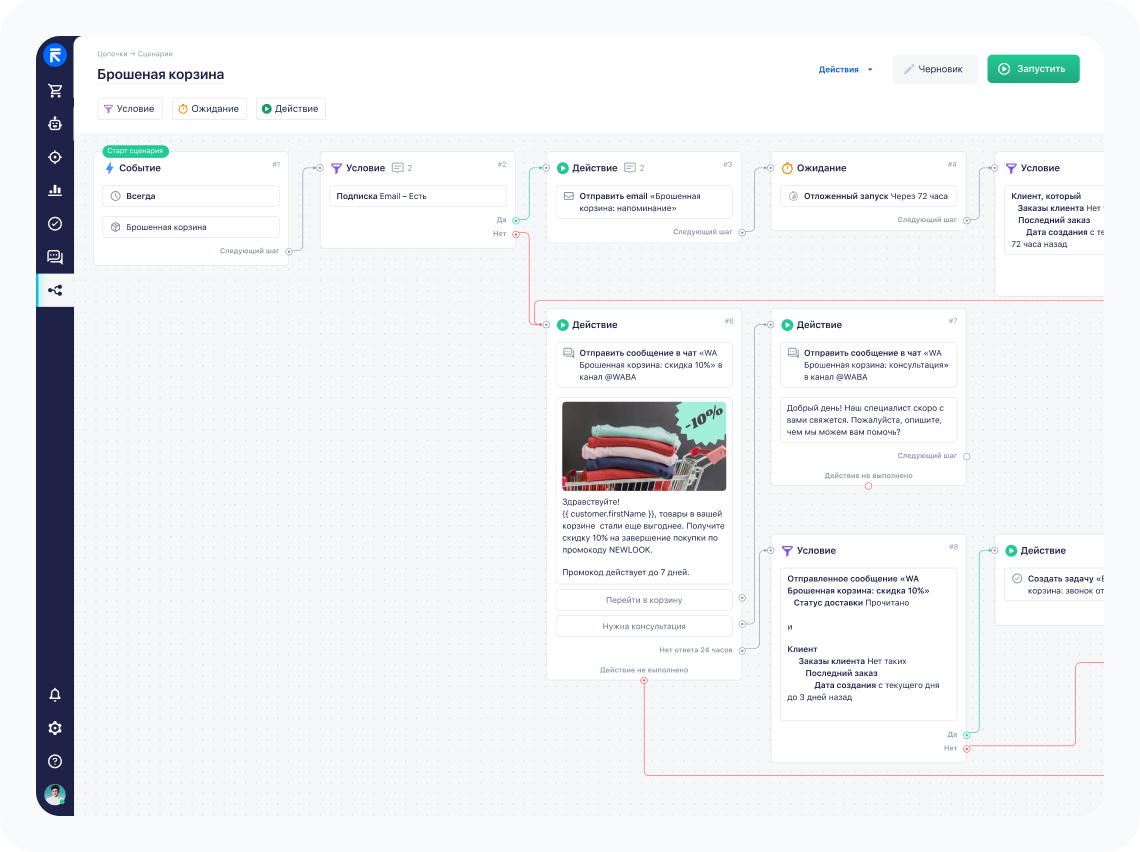Пример сценария в конструкторе RetailCRM