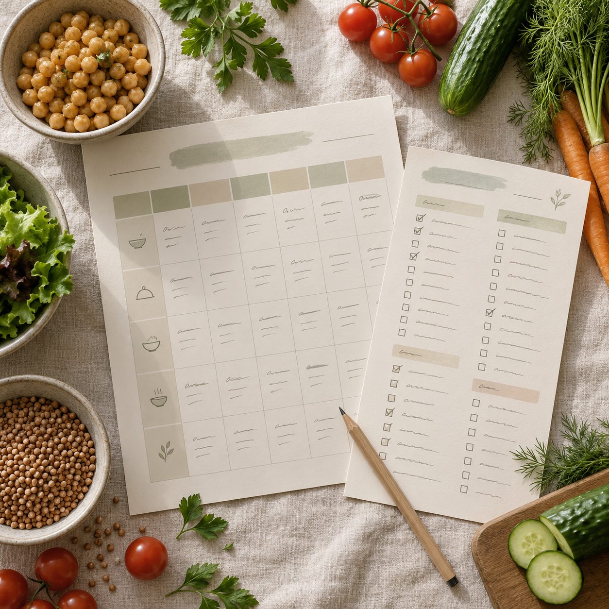 Распечатанное меню и список продуктов