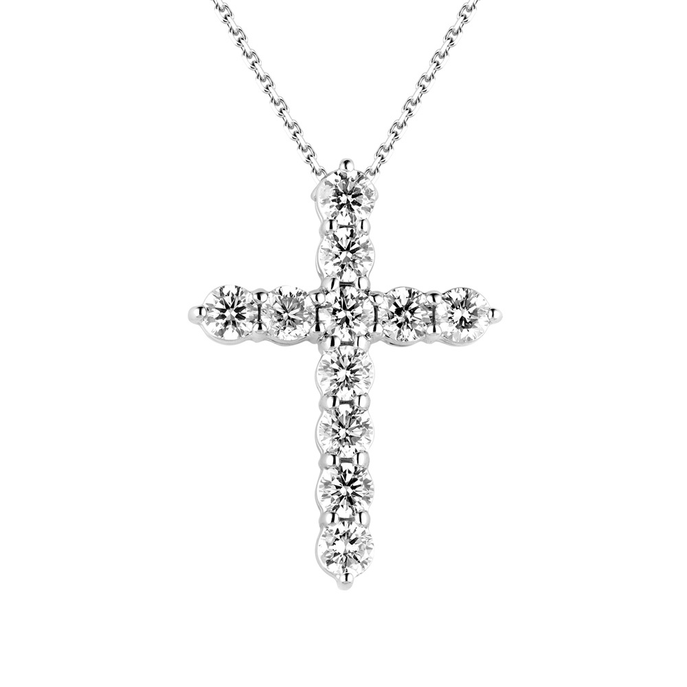 Крестик с бриллиантами из белого золота Тиффани