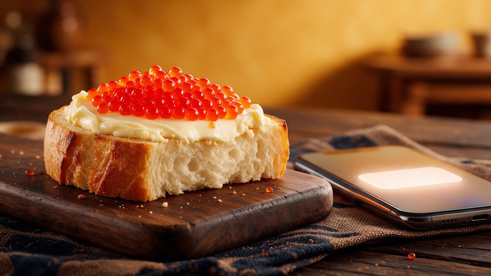 Хлеб с маслом и икрой