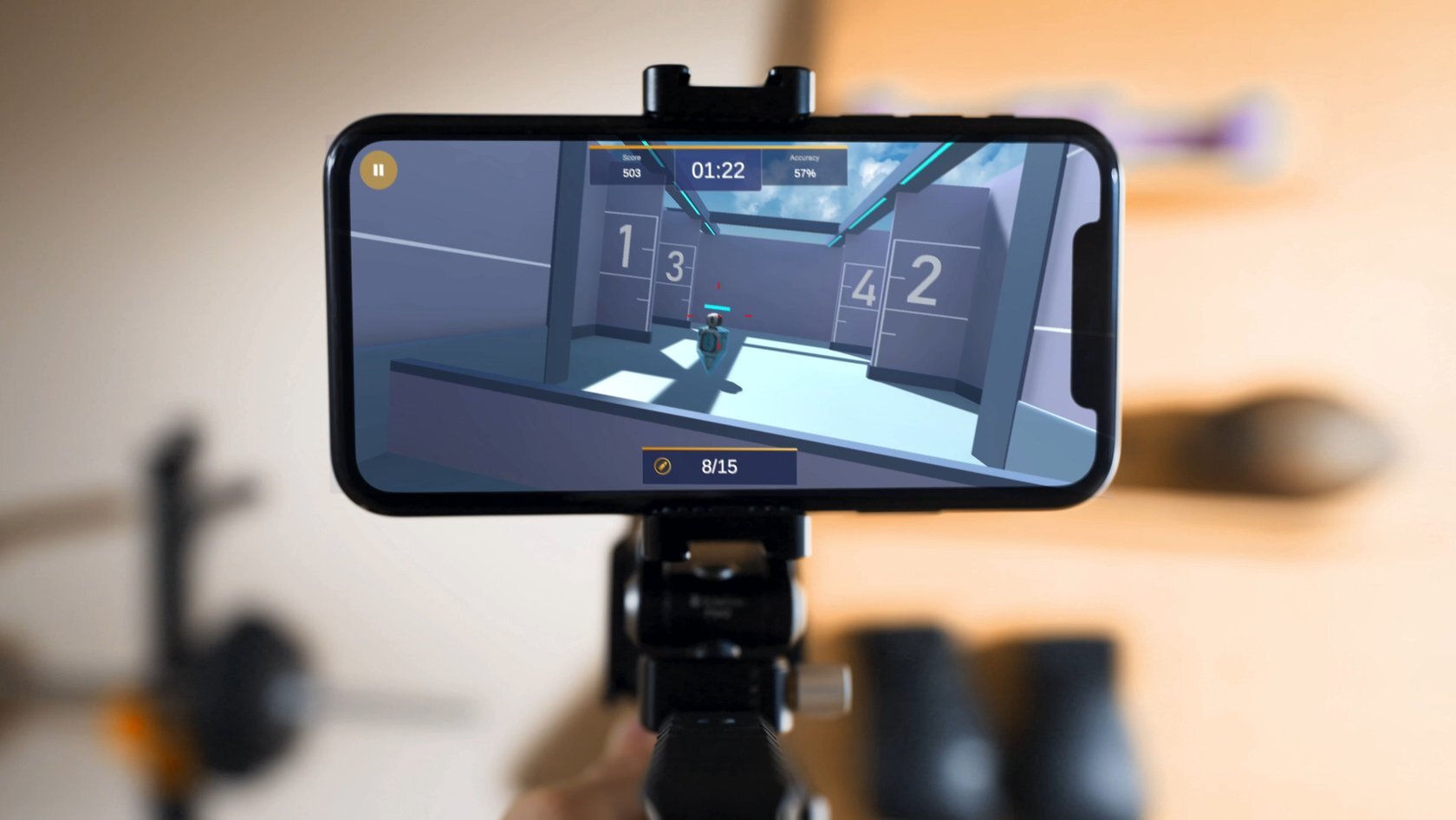 Mobile mode: a smartphone mounted on the training pistol