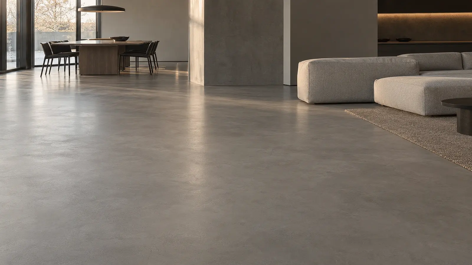 Серый микроцементный пол DecoFloors в современном интерьере