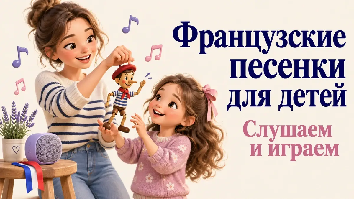Ребенок поет французскую песенку и показывает движения руками рядом с родителем.