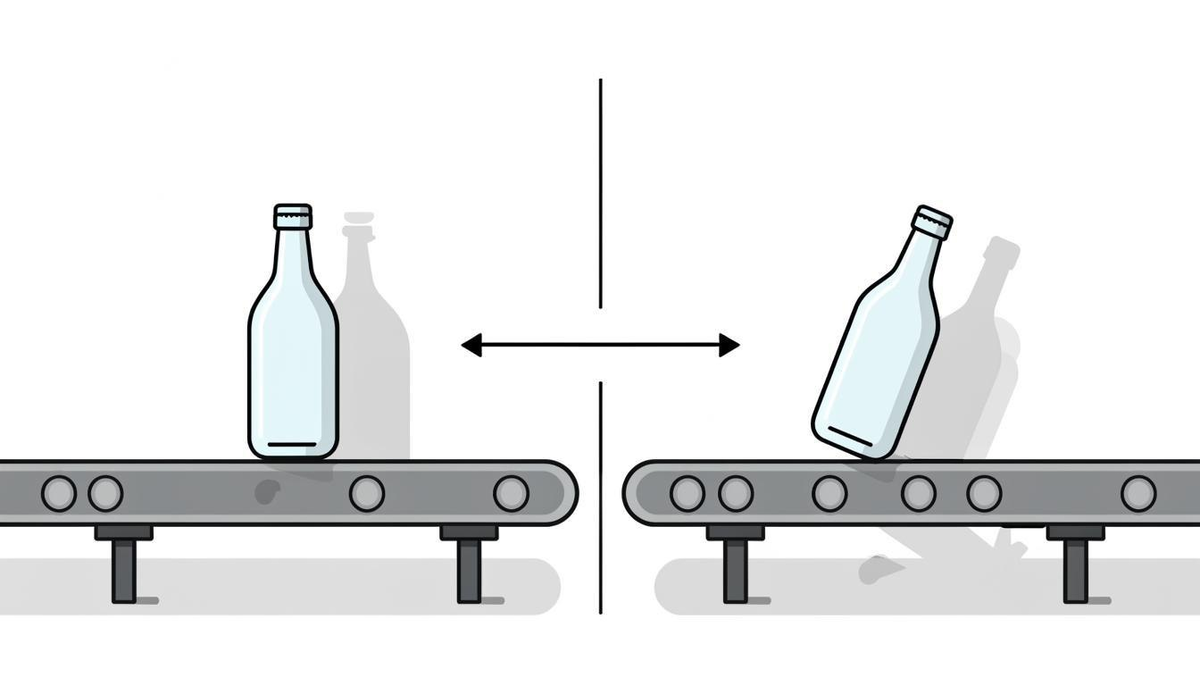 Наглядное сравнение результатов настройки. Слева — стабильное движение тары благодаря точной юстировке. Справа — перекос и сбой, ведущие к браку. Мельчайший зазор решает всё