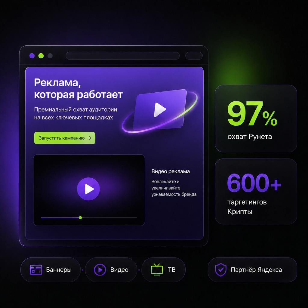 Медийная реклама Яндекса — баннеры, видео и реклама на ТВ, охват 97% Рунета