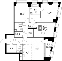 3-комн 93,6 м²