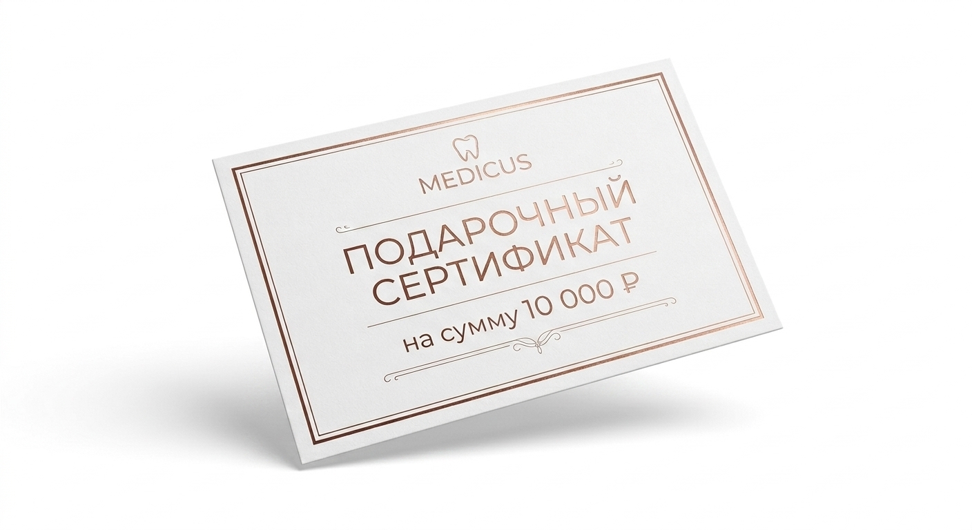 Оригинальный сертификат MEDICUS на 10 000 рублей из фотосессии клиники