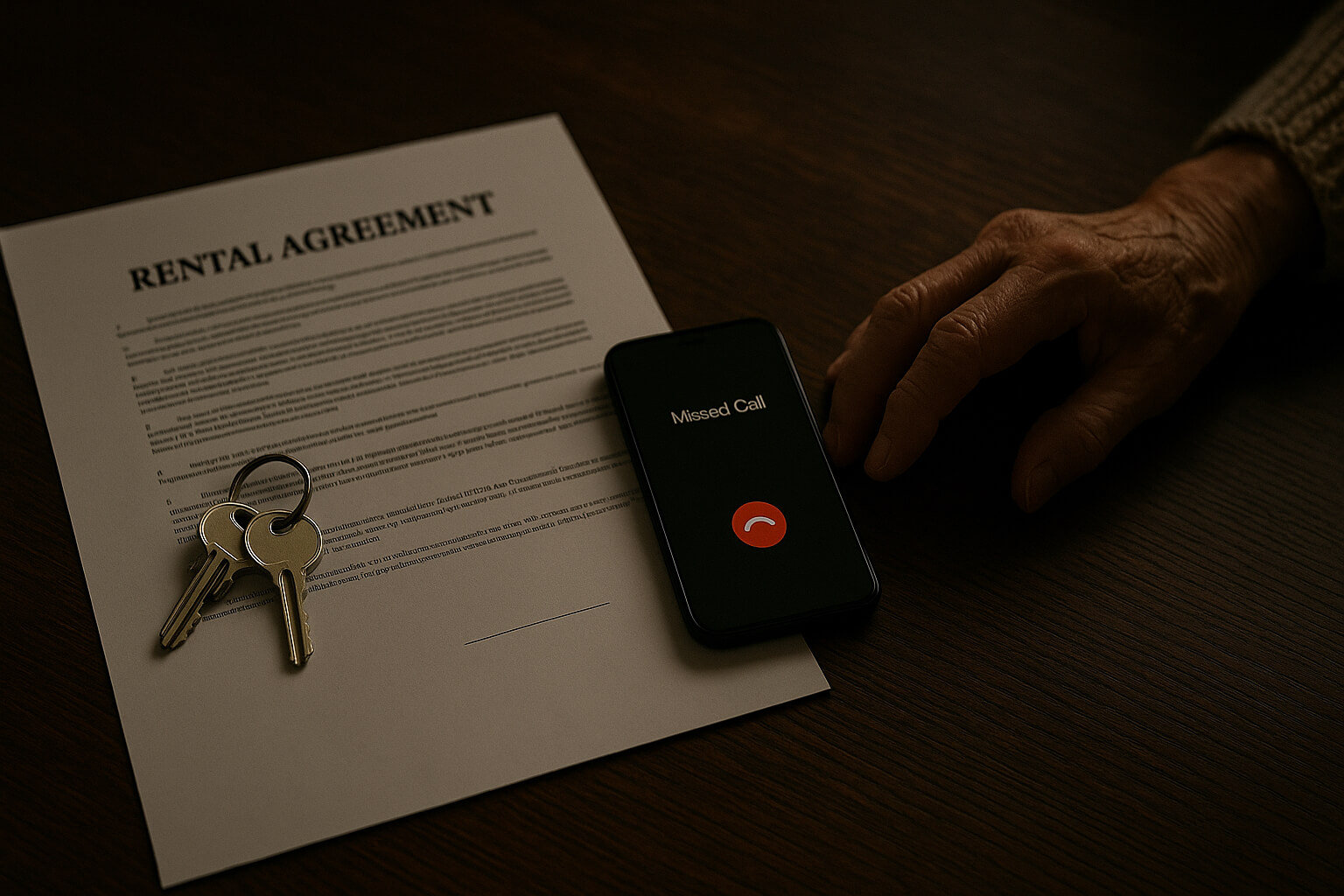 раскрытый договор аренды с ключами и пропущенным звонком на телефоне — что делать если арендатор не платит