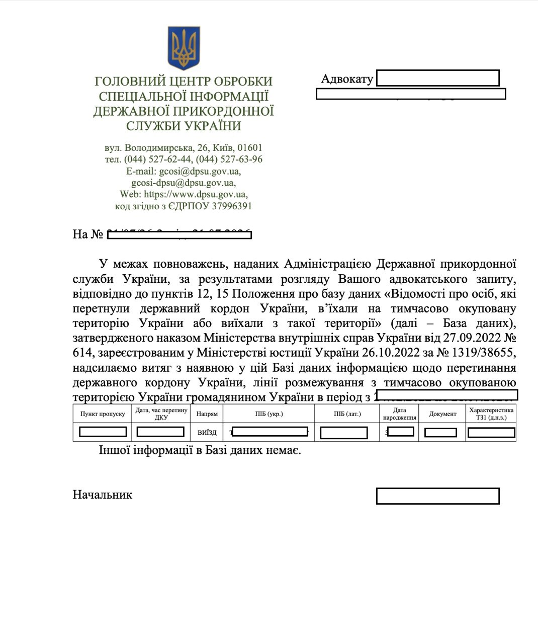 Відповідь від ДПСУ про перетин кордону для отримання тимчасового захисту в ЄС 