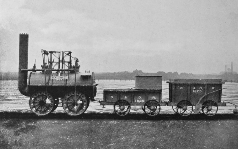 Первые железные дороги в англии. Джордж Стефенсон паровоз 1825. Паровоз Locomotion 1. Первая железная дорога в Англии 1825 Джордж Стефенсон. Джордж Стефенсон железная дорога.