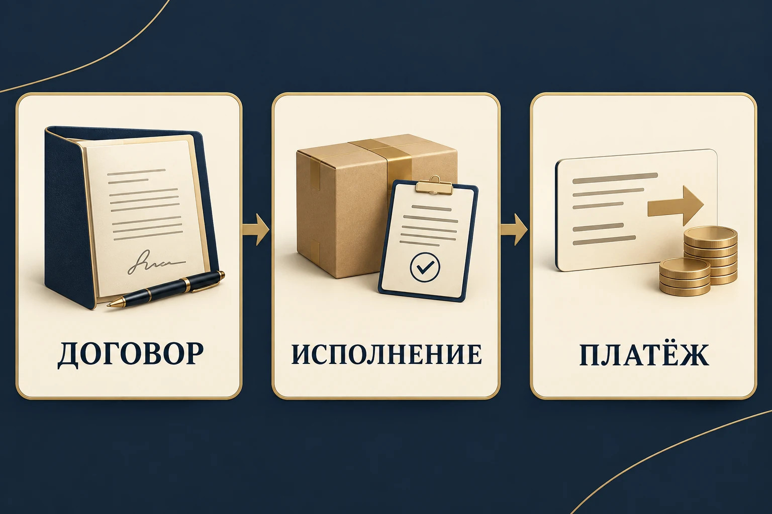 Концептуальная схема документов по внешнеторговому контракту: договор, исполнение и расчёт