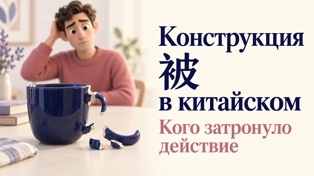Чашка со сломанной ручкой перед расстроенным человеком: конструкция 被 и затронутый действием предмет.
