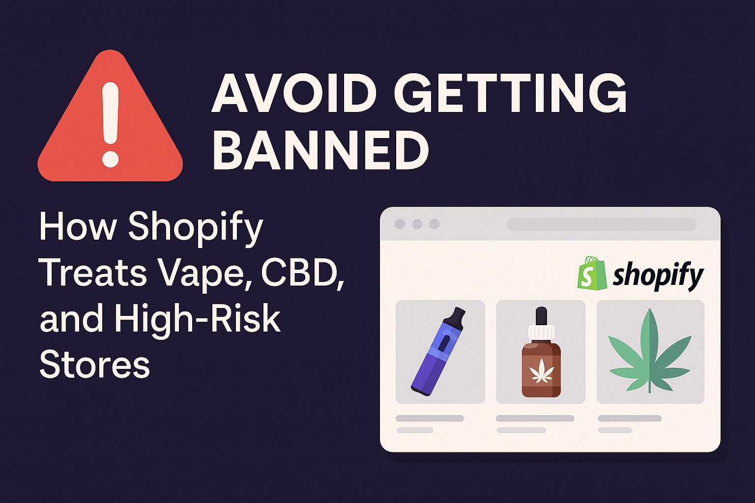 Illustration of a Shopify vape store avoiding suspension by using compliant policies and a high-risk payment gateway like Pay by Bank in the UK