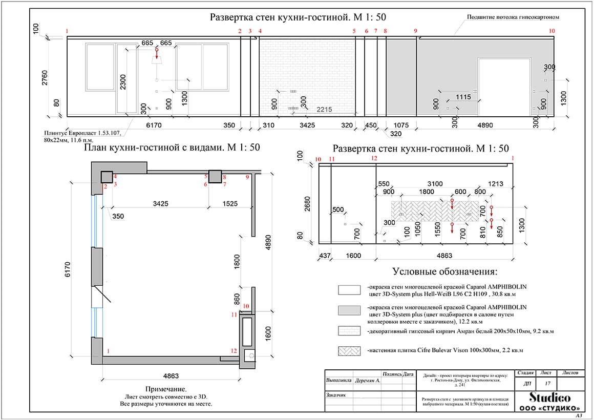 Развертка кухни чертеж