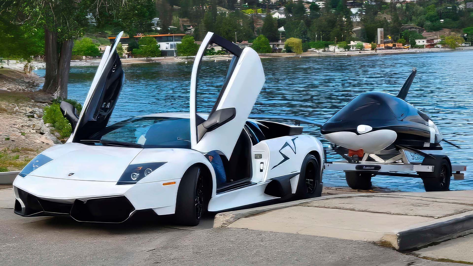 SEABREACHER буксируется с помощью суперкара Lamborghini