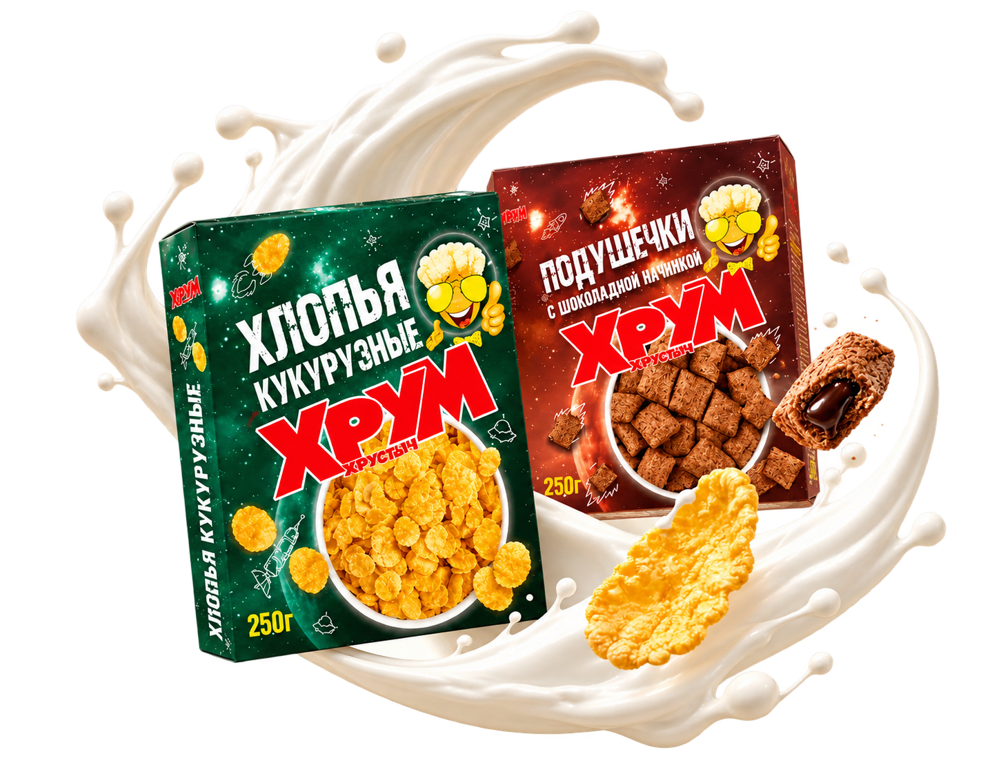 Кукурузные хлопья и подушечки «Хрум Хрустыч» в молочной волне