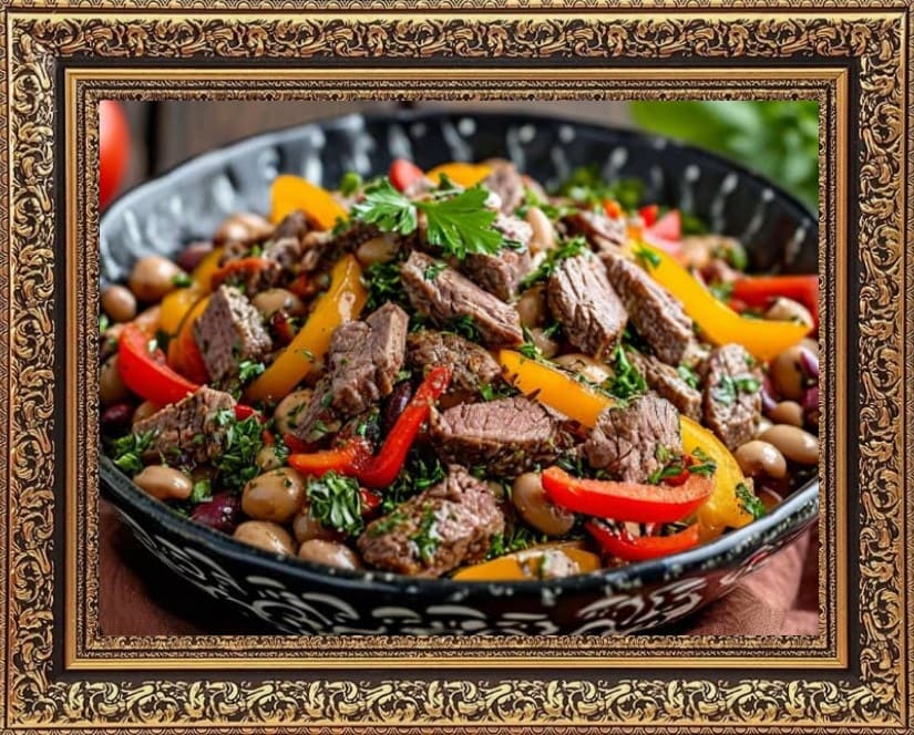 грузинский салат с говядиной и красной фасолью