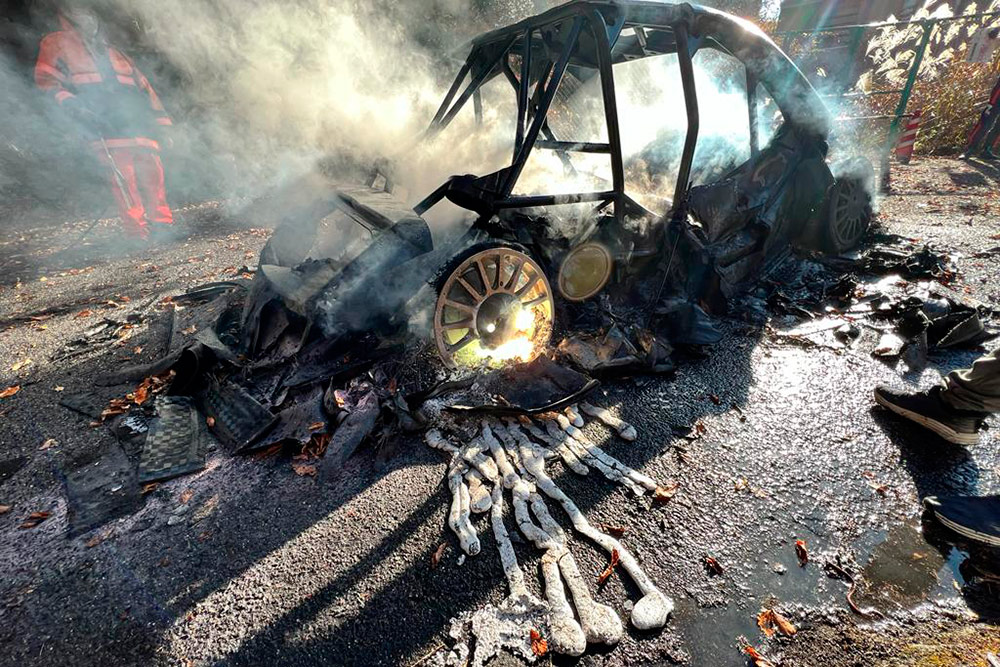 Сгоревший Hyundai i20 N Rally1 Дани Сордо, ралли Япония 2022