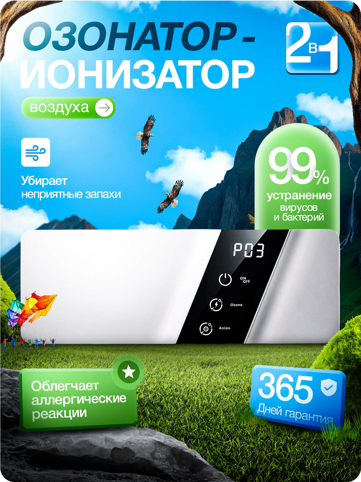 Озонатор и ионизатор воздуха для очистки и удаления запахов