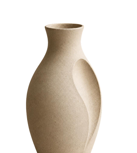 Ceramic composition with bowl, plate and sculptural vase on a pedestal