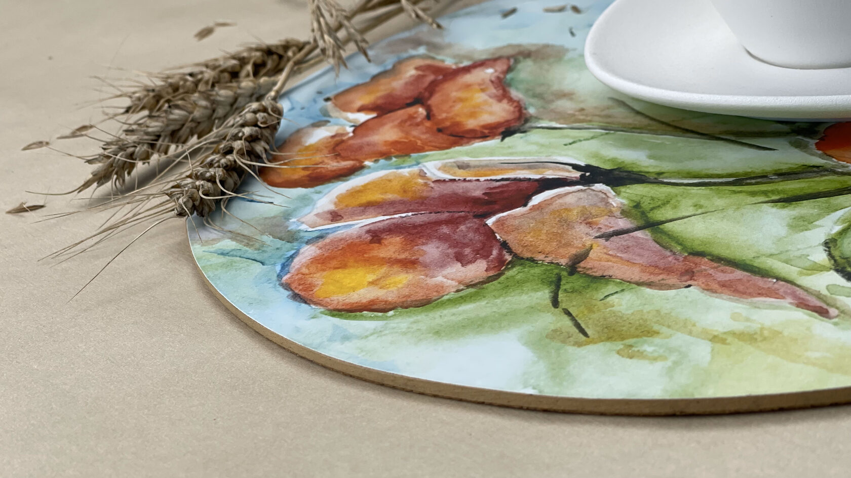 Салфетки сервировочные круглые из пробки "Маки акварель"