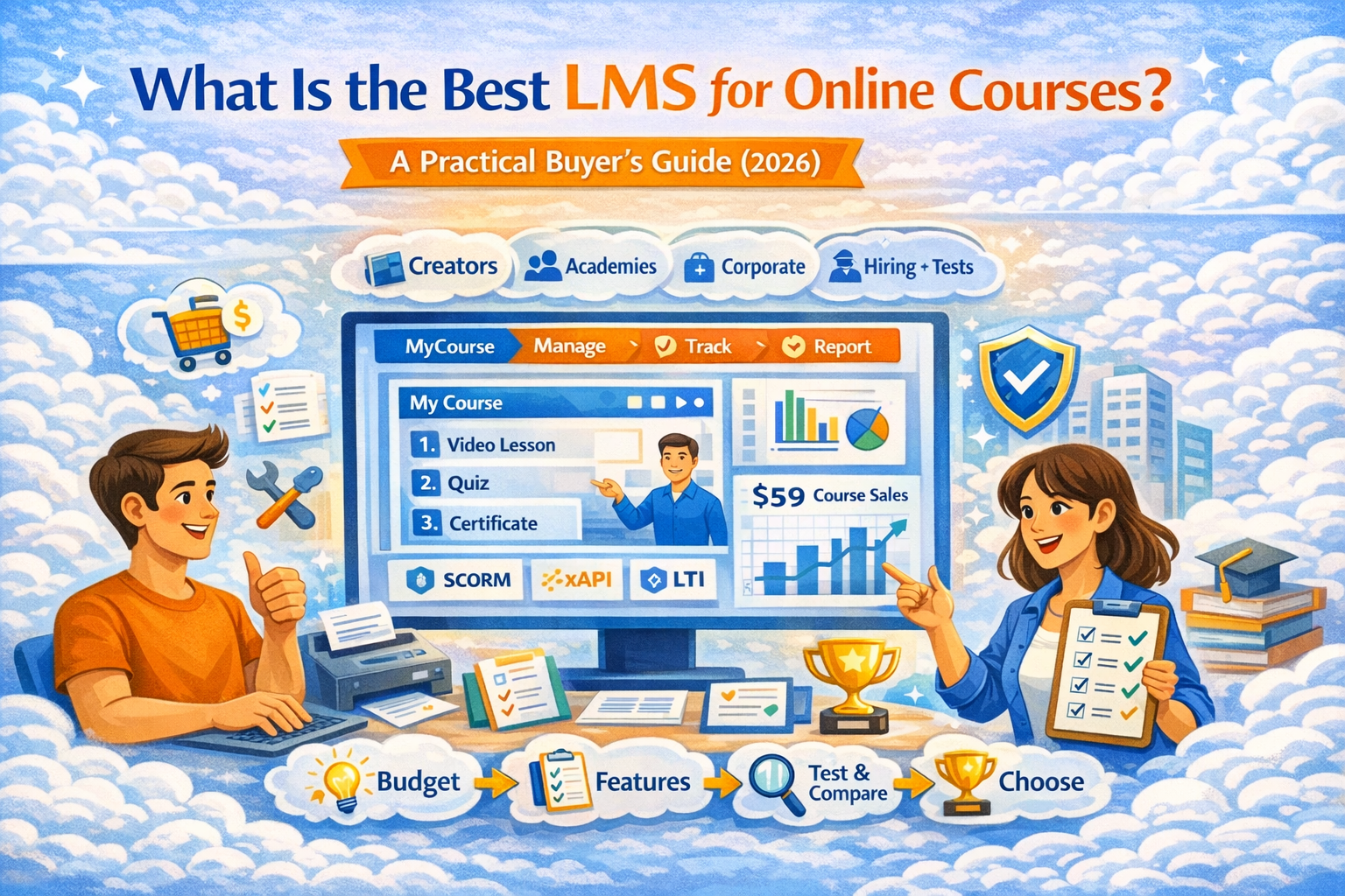 Looking for the best LMS for online courses? Use this checklist to pick the right platform by audience, features, standards, analytics, and total cost.