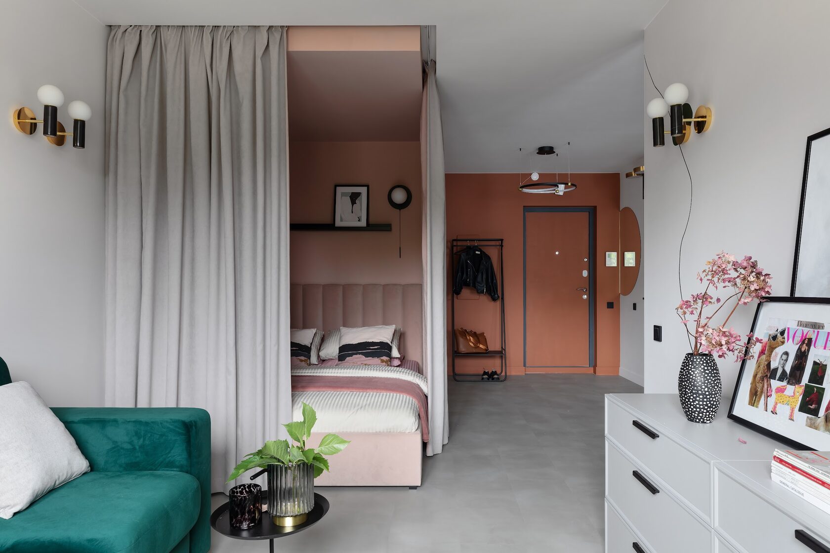 Дизайн 1 комнатной квартиры с выделенным спальным местом