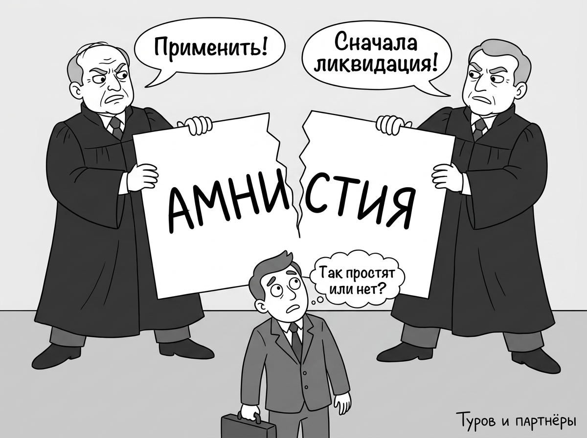 Амнистия за дробление: два судьи тянут документ в разные стороны карикатура
