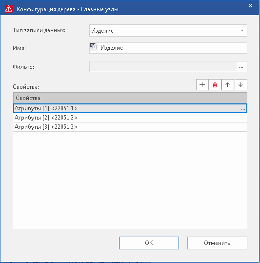 диалог настройки главных узлов отображения изделий