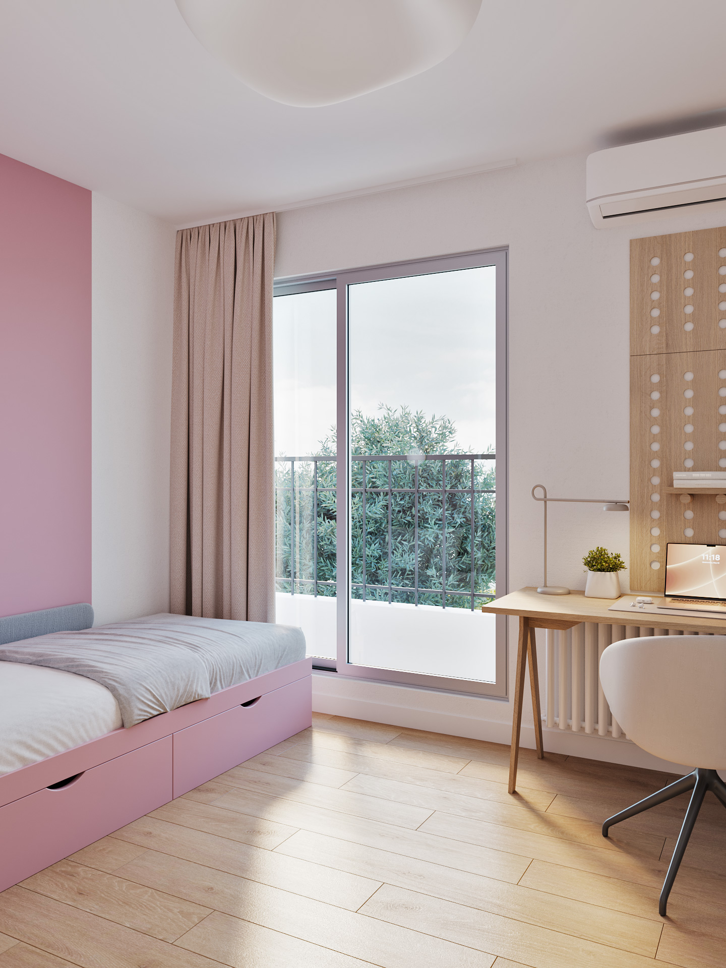 aménagement chambre enfant avec rangements intégrés et espace bureau