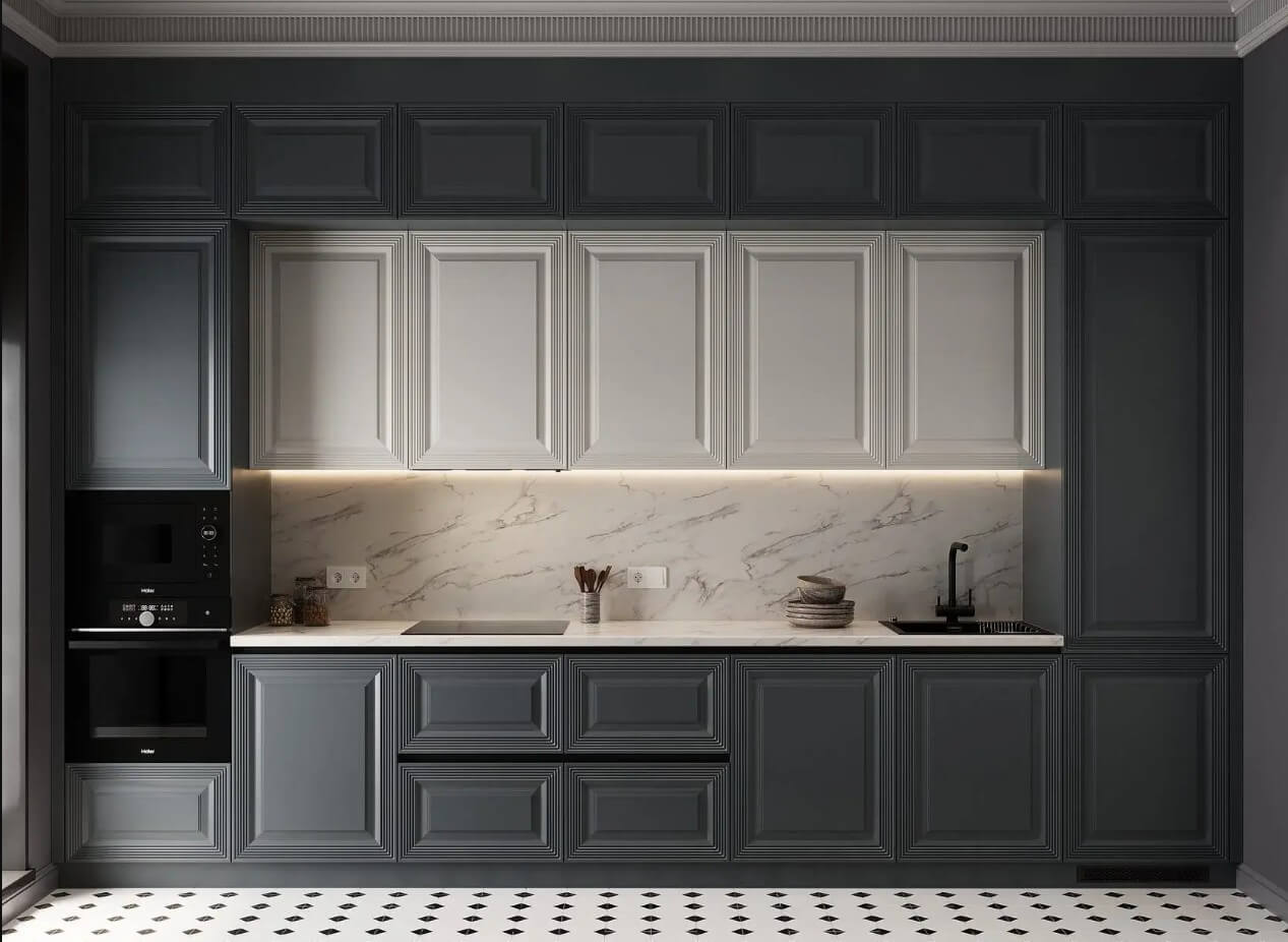 кухня современная классика черно-белая