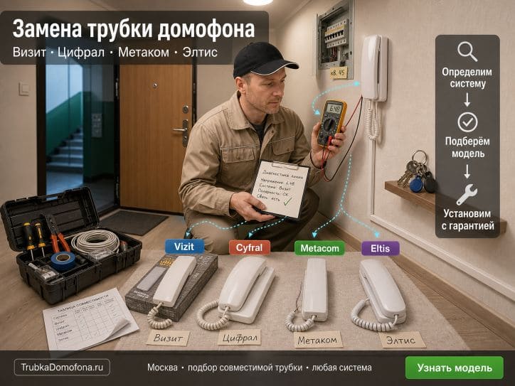 Замена трубки домофона Визит Цифрал Метаком Элтис — подбор совместимой модели