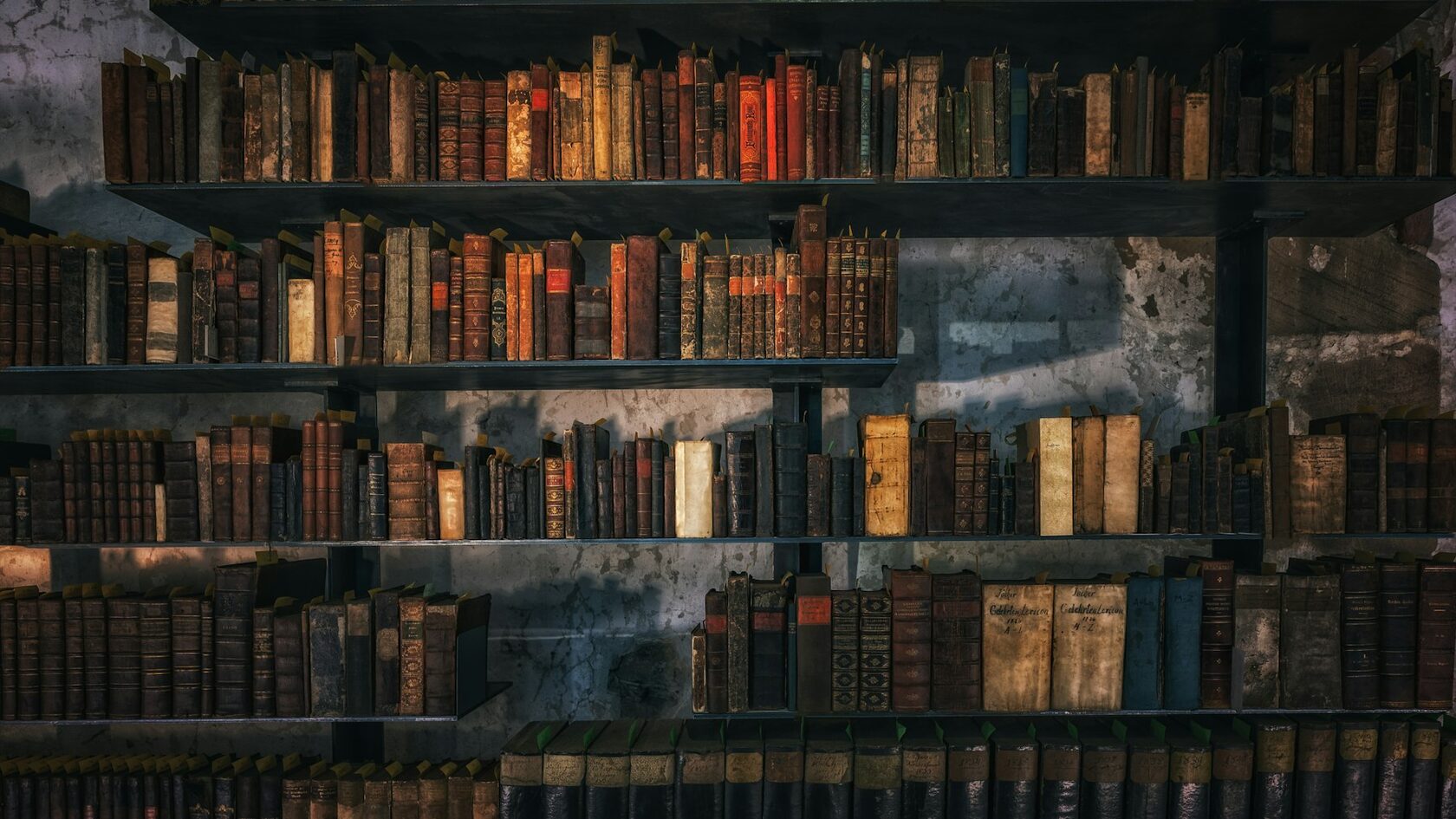Brown wooden bookshelves with books