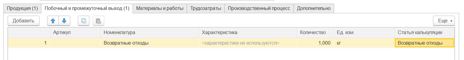 1С Комплексная автоматизация 2: ресурсная спецификация, побочный и промежуточный выпуск