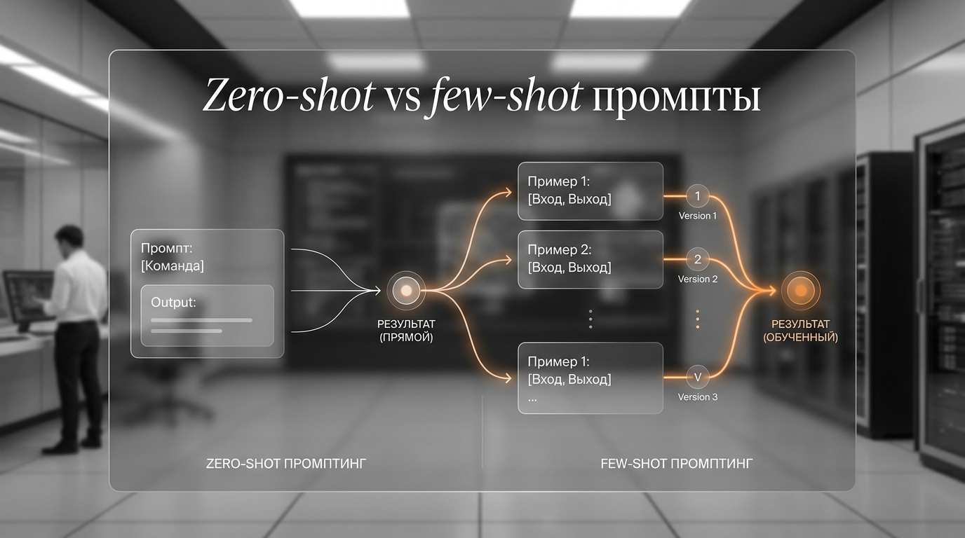 Zero-shot и few-shot промпты: когда модель справляется без примеров, а когда они необходимы. 4 ошибки которые делают few-shot хуже нуля — с кейсами и чеклистом.