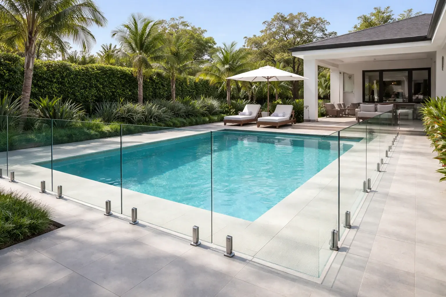 Ограждение бассейна из стекла