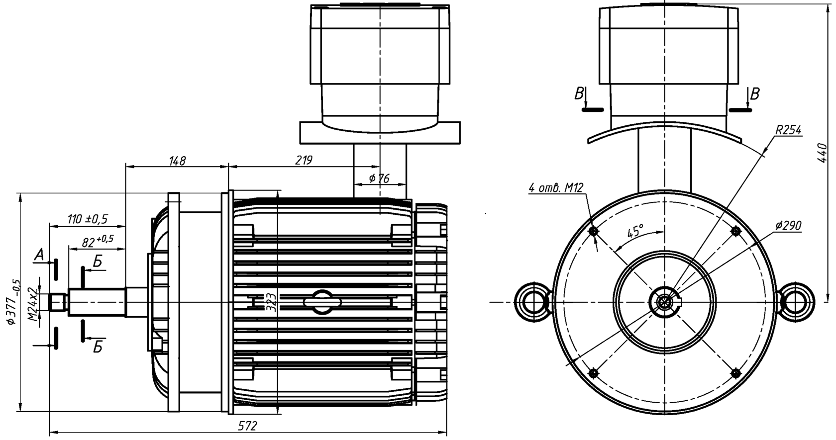 Габаритный чертеж электродвигателя