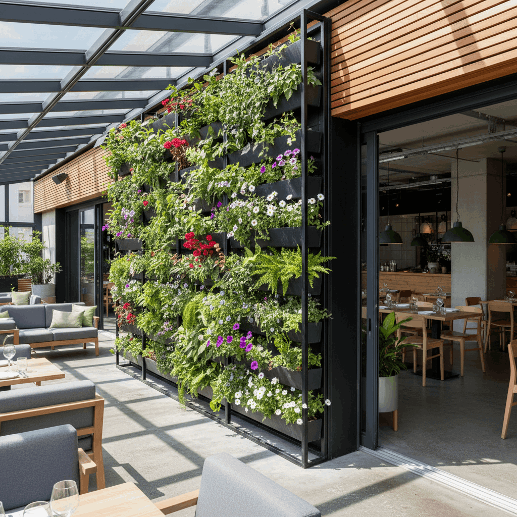 Вертикальное озеленение террасы с фитостеной