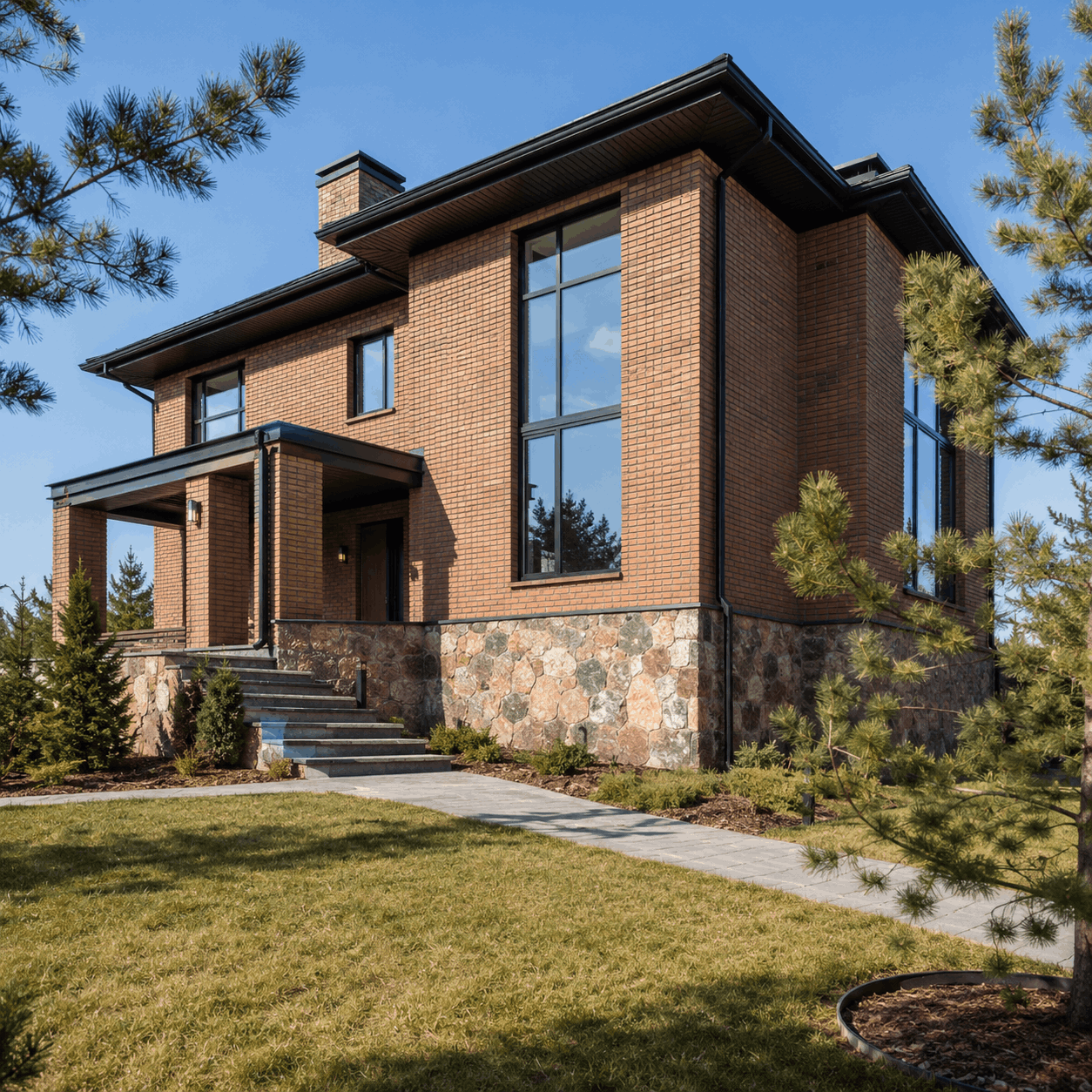 Stone Plinth Brick — кирпичный дом с каменным цоколем