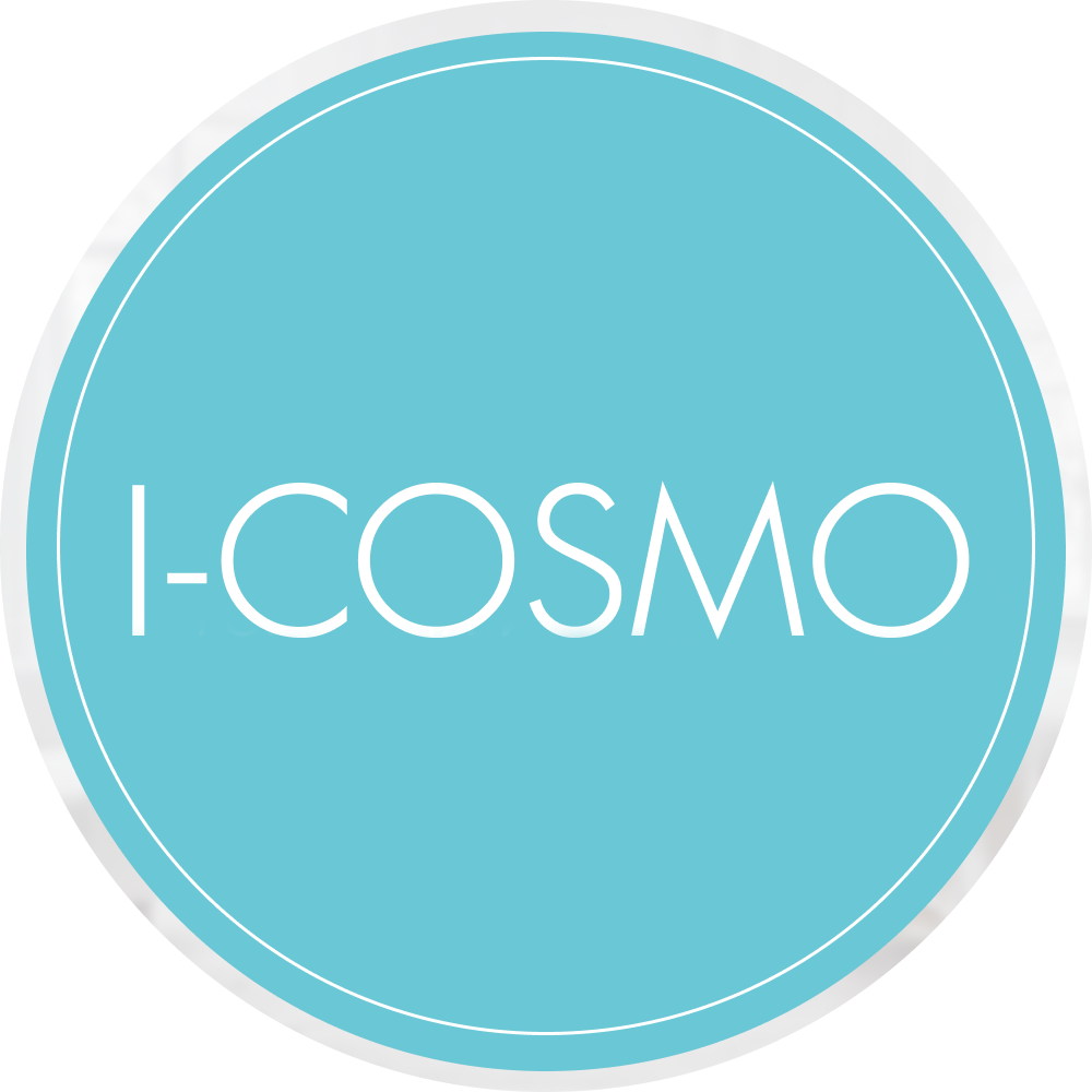 Круглый логотип I-COSMO с охранным полем четверть диаметра