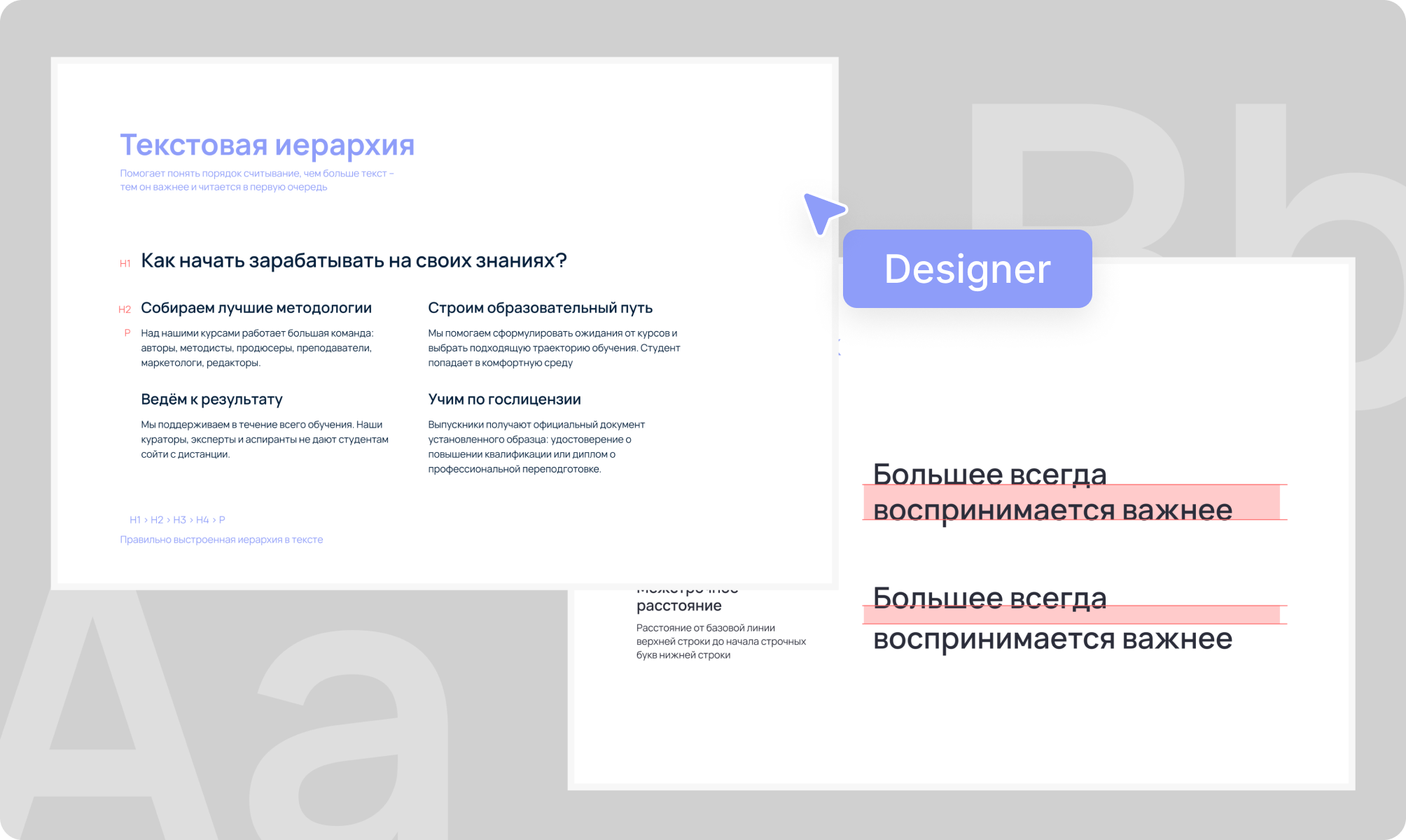 Слайды с информацией и правилами типографики и шрифтов в дизайне